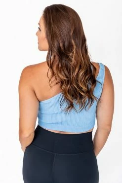 Flash Sale 👍 Pink Lily No Excuses Blue One Shoulder Double Strap Sports Bra 😀 -lounge-tops shop 184054 4 650x