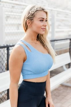 Flash Sale 👍 Pink Lily No Excuses Blue One Shoulder Double Strap Sports Bra 😀 -lounge-tops shop 184054 noexcusesblue 184136 crossthefinishlineblack 12 650x