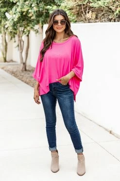 Top 10 👏 Pink Lily Follow Your Arrow Hot Pink Oversized Tunic 😀