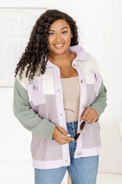 Best reviews of 🌟 Pink Lily Sounds Good To Me Purple And Green Colorblock Knit Shacket ❤️ -lounge-tops shop 184194 3 650x