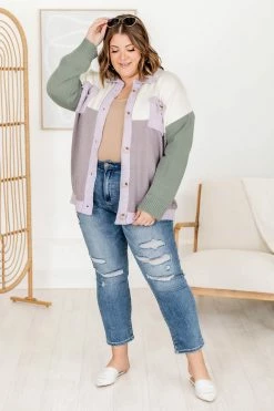 Best reviews of 🌟 Pink Lily Sounds Good To Me Purple And Green Colorblock Knit Shacket ❤️ -lounge-tops shop 184194 6 650x