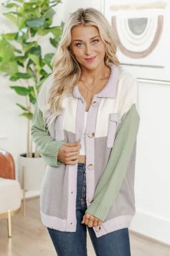 Best reviews of 🌟 Pink Lily Sounds Good To Me Purple And Green Colorblock Knit Shacket ❤️