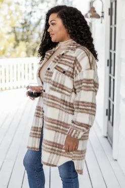 Brand new 😀 Pink Lily Heard About Us Pink And Beige Plaid Long Shacket 🛒 -lounge-tops shop 184414 heardaboutus 180572 marymedium 174554 barbra wishfulhearttaupe 8 650x