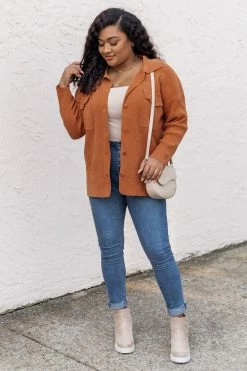 Best deal 🌟 Pink Lily Winding Autumn Roads Rust Brushed Ribbed Shacket FINAL SALE ✔️ -lounge-tops shop 184428 3 650x