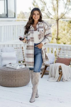 Brand new 😀 Pink Lily Heard About Us Pink And Beige Plaid Long Shacket 🛒 -lounge-tops shop 184602 heardaboutus 156500 chelsiemedium 177898 lovinglife 183206 marleetaupe 5 650x
