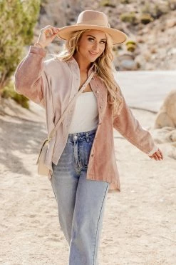 Best Pirce ⭐ Pink Lily Highlight The Good Blush Colorblock Corduroy Shacket 🌟
