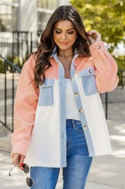 Best reviews of 😉 Pink Lily Don't Talk Me Down Coral And Blue Colorblock Sherpa Jacket ❤️