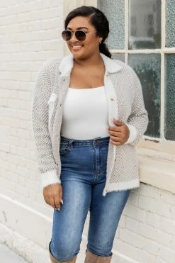 Best deal 💯 Pink Lily Glad You're Here Tan Herringbone Fuzzy Shacket 🛒 -lounge-tops shop 185056 5 650x