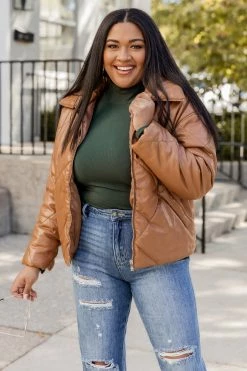 Top 10 🌟 Pink Lily Give Me A Call Brown Quilted Faux Leather Jacket ⌛