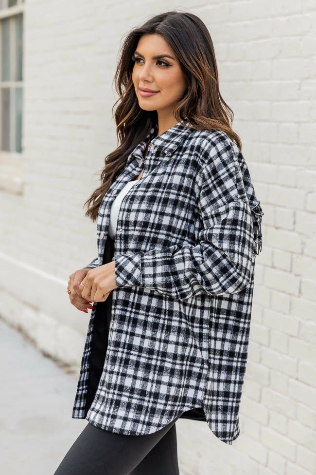 Deals 🎁 Pink Lily I Always Know Black And Ivory Plaid Fringe Shacket ⌛ - Image 3