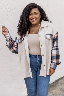 Best deal ✨ Pink Lily Talking My Language Navy Plaid Sleeve Shacket 🥰 -lounge-tops shop 185454 7 650x