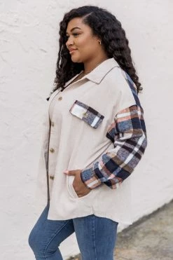 Best deal ✨ Pink Lily Talking My Language Navy Plaid Sleeve Shacket 🥰 -lounge-tops shop 185454 8 650x