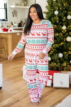 Wholesale 🧨 Pink Lily Santa Tell Me Red And Ivory 🔔 Christmas Print Pajama Top ✨ -lounge-tops shop 185664 185666 13 650x