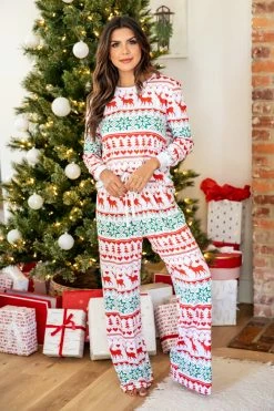 Wholesale 🧨 Pink Lily Santa Tell Me Red And Ivory 🔔 Christmas Print Pajama Top ✨ -lounge-tops shop 185664 185666 1 650x
