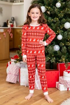 Best Sale 😉 Pink Lily Kids Home For The Holidays Red 🎄 Christmas Print Pajama Set 👏