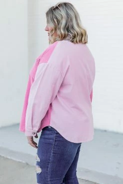 Outlet 🔔 Pink Lily On The Way Pink Colorblock Corduroy Shacket 🧨 -lounge-tops shop 186258 16 650x