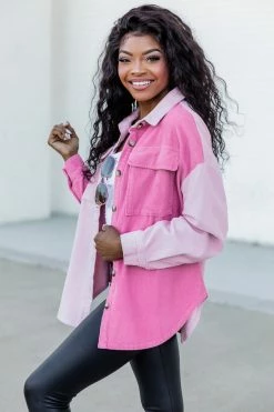 Outlet 🔔 Pink Lily On The Way Pink Colorblock Corduroy Shacket 🧨 -lounge-tops shop 186258 24 650x