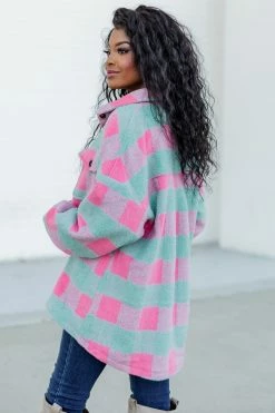 Wholesale 🎁 Pink Lily In The Mix Mint And Pink Plaid Shacket ⭐ -lounge-tops shop 186544 14 650x