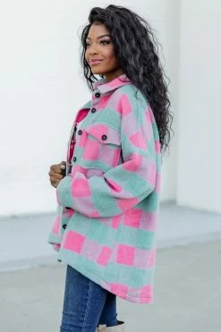 Wholesale 🎁 Pink Lily In The Mix Mint And Pink Plaid Shacket ⭐ -lounge-tops shop 186544 21 650x