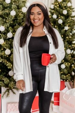 Best Pirce 👍 Pink Lily Believe The Truth Ivory Ribbed Shacket ✔️ -lounge-tops shop 186670 4 650x