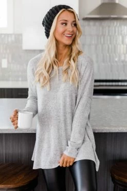 Top 10 🎉 Pink Lily Simple Style Grey Blouse 🎉 -lounge-tops shop 1K0A1776 650x