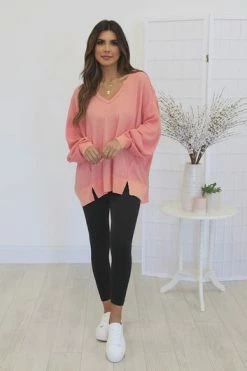 Discount 🧨 Pink Lily Since You've Been Gone Peach Waffle Knit V-Neck Sweater FINAL SALE ⌛ -lounge-tops shop 45e2f1d4c6144fc0897b159223878fa1.thumbnail.0000000 530x530