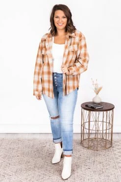 Wholesale ⌛ Pink Lily Good Timing Rust Plaid Shacket 💯 -lounge-tops shop 4W3A7384 650x