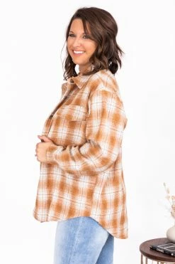 Wholesale ⌛ Pink Lily Good Timing Rust Plaid Shacket 💯 -lounge-tops shop 4W3A7388 650x