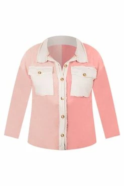 Best deal 🧨 Pink Lily Feet On The Dash Pink Colorblock Knit Shacket 👏 -lounge-tops shop FeetOnTheDashPinkColorblockKnitShacket 650x