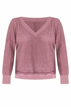 Budget ✔️ Pink Lily Outstanding Memory Berry V-Neck Waffle Knit Pullover ⌛ -lounge-tops shop outstanding memory berry v neck waffle knit pullover 650x